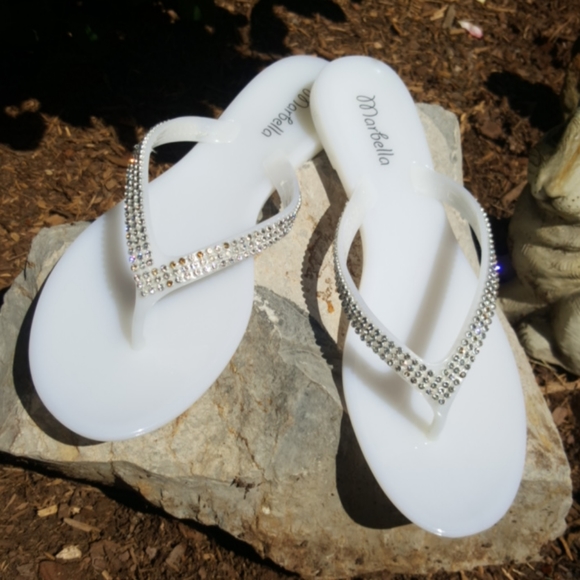 MARBELLA ♡ Gorgeous White Embellished Bling of Rhinestones Jelly Thong Sandals 6 - Picture 17 of 17